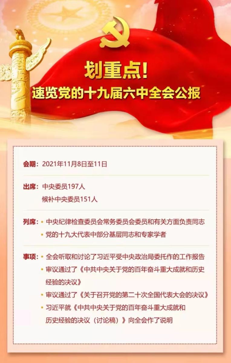 划重点！速览党的十九届六中全会公报